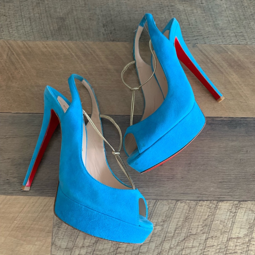 Christian Louboutin Suede Peep Toe Pumps